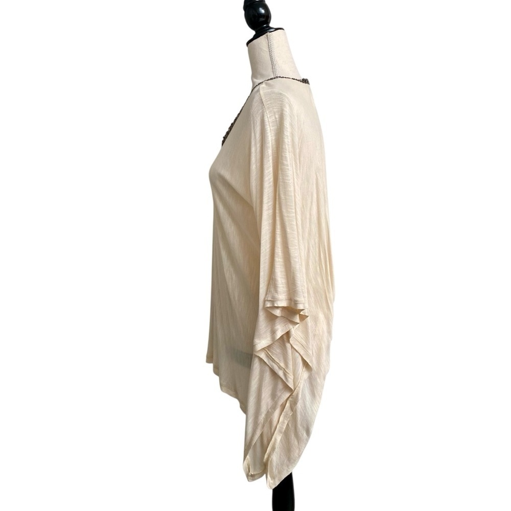 Alberto Makali Beaded Neck Poncho Blouse Ivory Rayon Draped Tunic Top S - Picture 7 of 13